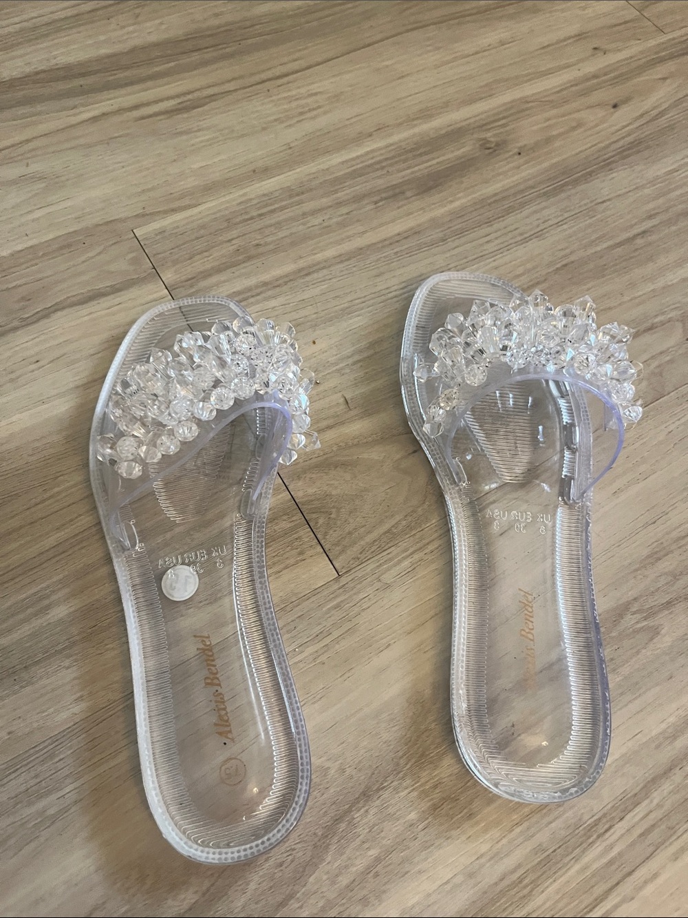 Clear Jeweled Slide Sandals - Women